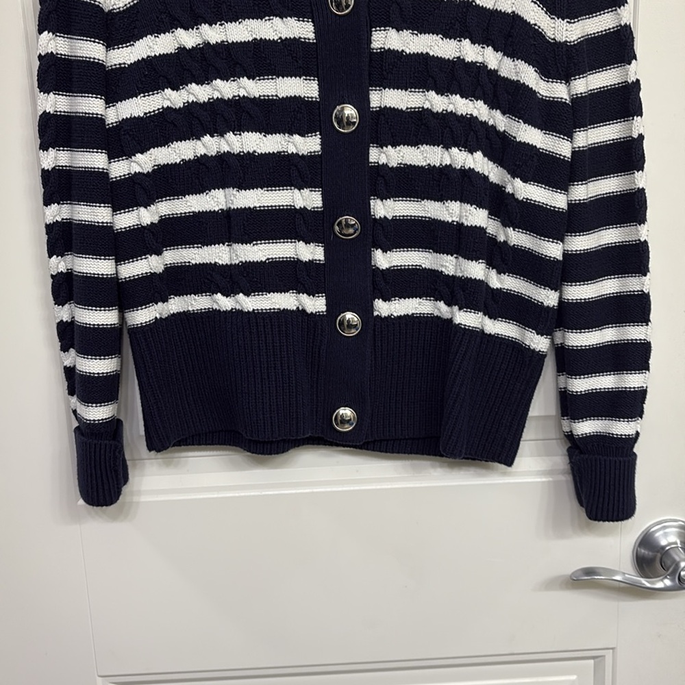 Talbots Nautical Blue and White Cardigan Sweater - Picture 3 of 8